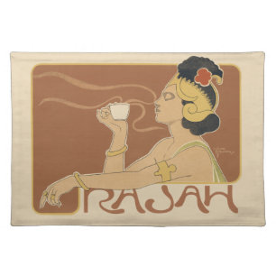 Vintage Art Nouveau Cafe Rajah, Lady with Coffee Cloth Placemat