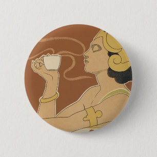 Vintage Art Nouveau Cafe Rajah, Lady with Coffee Pinback Button
