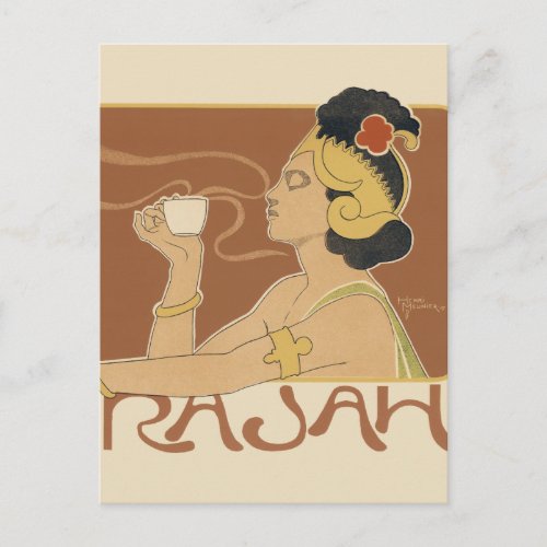 Vintage Art Nouveau Cafe Rajah Lady with Coffee Postcard