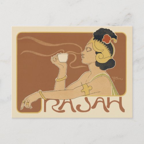 Vintage Art Nouveau Cafe Rajah Lady with Coffee Postcard