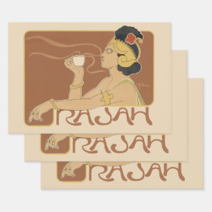 Vintage Art Nouveau Cafe Rajah, Lady with Coffee Wrapping Paper Sheets