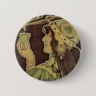 Vintage Art Nouveau Cafe Rajah, Woman with Coffee Button