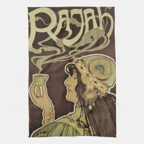 Vintage Art Nouveau Cafe Rajah Woman with Coffee Kitchen Towel