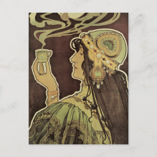 Vintage Art Nouveau Cafe Rajah, Woman with Coffee Postcard