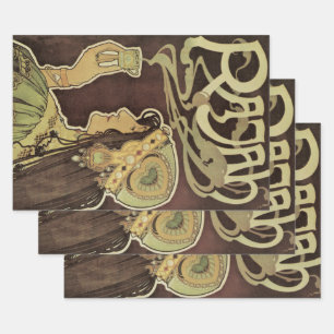 Vintage Art Nouveau Cafe Rajah, Woman with Coffee Wrapping Paper Sheets
