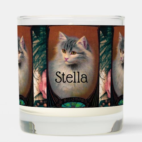 Vintage art nouveau cat portrait painting scented candle