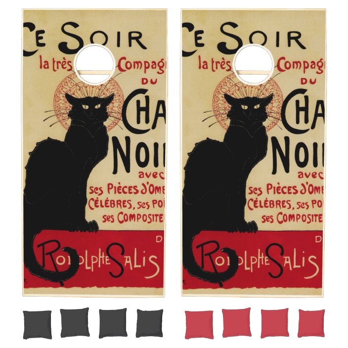 Vintage Art Nouveau Ce Soir Chat Noir Black Cat Cornhole Set Zazzle Com