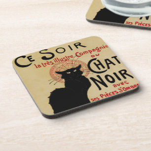 Vintage Art Nouveau, Ce Soir Chat Noir Black Cat Drink Coaster