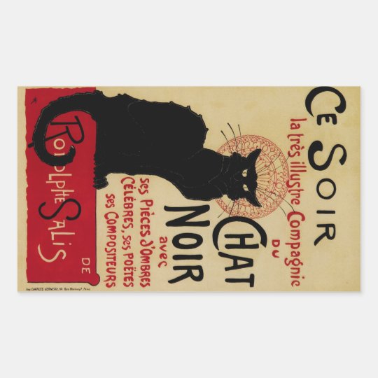 Vintage Art Nouveau, Ce Soir Chat Noir Black Cat Rectangular Sticker