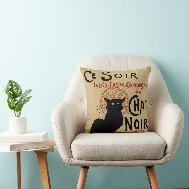 Vintage Art Nouveau, Ce Soir Chat Noir Black Cat Throw Pillow (Chair)