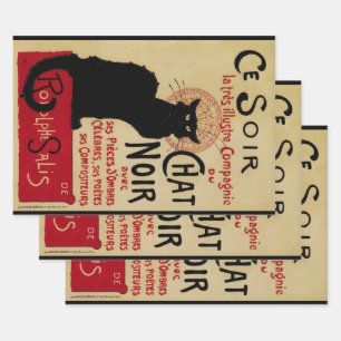 Vintage Art Nouveau, Ce Soir Chat Noir Black Cat Wrapping Paper Sheets