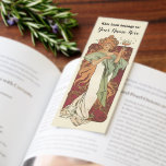 Vintage Art Nouveau, Champagne by Alphonse Mucha Bookmarks<br><div class="desc">Easy to customize bookmark with your name! Click through to access the design tools to change the font style or size! Vintage illustration Art Nouveau advertising poster design for champagne by Alphonse Mucha, 1896. This Victorian Era image features an elegant lady celebrating by drinking a glass of bubbly sparkling wine...</div>