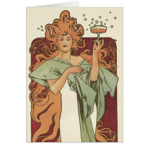 Vintage Art Nouveau, Champagne by Alphonse Mucha Cards