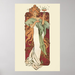 Vintage Art Nouveau, Champagne by Alphonse Mucha Poster