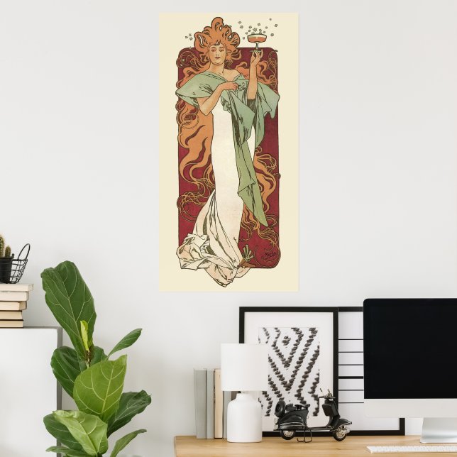 Vintage Art Nouveau, Champagne by Alphonse Mucha Poster (Home Office)