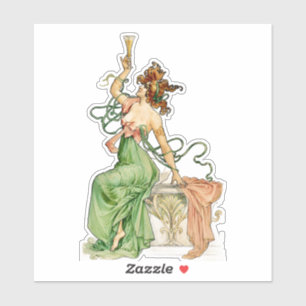 Vintage Art Nouveau Champagne Lady Illustration Sticker