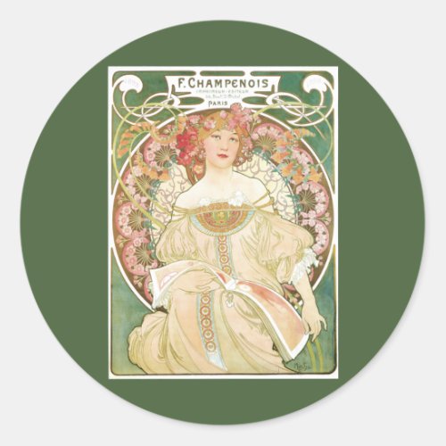 Vintage Art Nouveau Champenois by Alphonse Mucha Classic Round Sticker