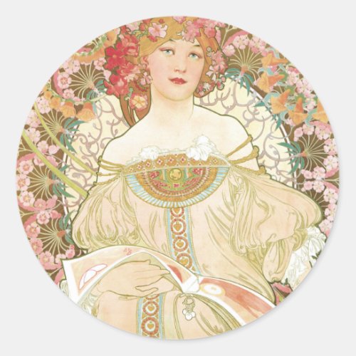 Vintage Art Nouveau Champenois by Alphonse Mucha Classic Round Sticker