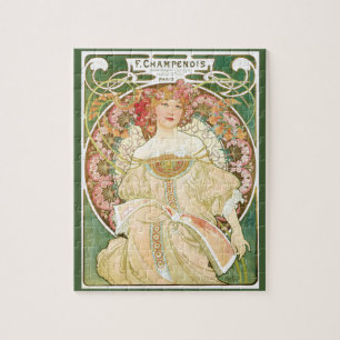 Vintage Art Nouveau, Champenois by Alphonse Mucha Jigsaw Puzzle