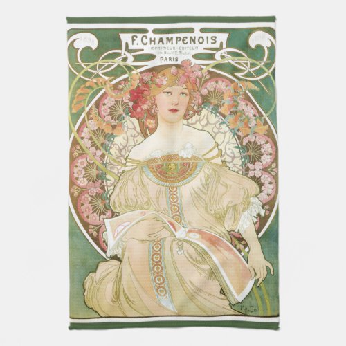 Vintage Art Nouveau Champenois by Alphonse Mucha Kitchen Towel