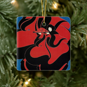 Vintage Art Nouveau Chap Book Thanksgiving Ceramic Ornament