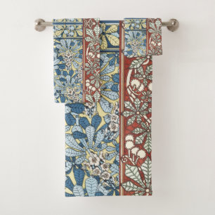 Vintage Art Nouveau Chestnut Floral Pattern Bath Towel Set