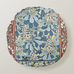 Vintage Art Nouveau Chestnut Floral Pattern Round Pillow