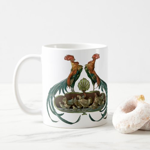 Vintage Art Nouveau Chickens and Roosters Coffee Mug