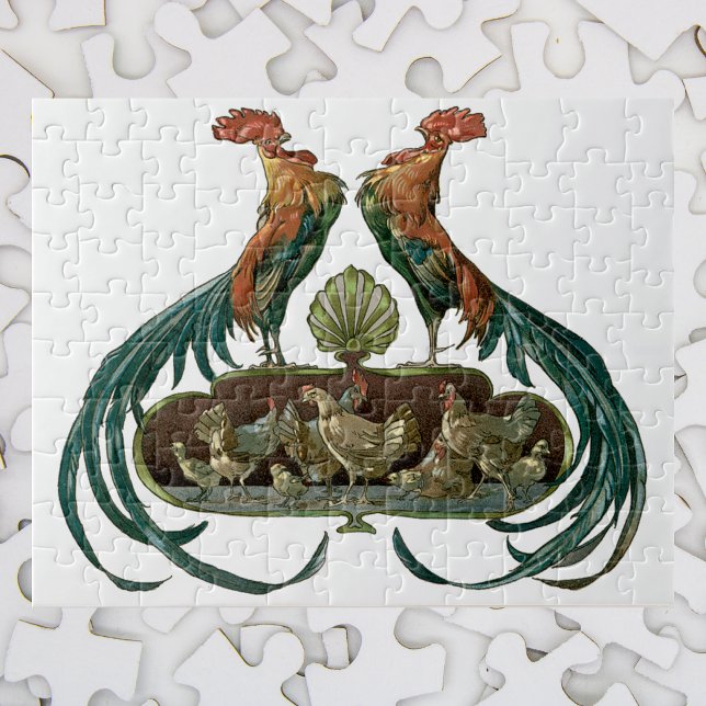 Vintage Art Nouveau Chickens and Roosters Jigsaw Puzzle (Creator Uploaded)