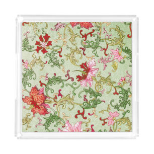 Vintage Art Nouveau Chinese Floral Chinoiserie Acrylic Tray