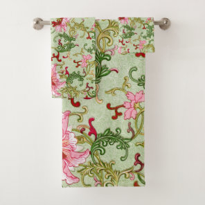 Vintage Art Nouveau Chinese Floral Chinoiserie Bath Towel Set