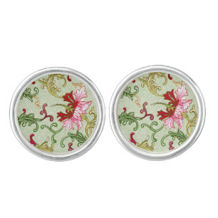 Vintage Art Nouveau Chinese Floral Chinoiserie Cufflinks