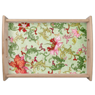 Vintage Art Nouveau Chinese Floral Chinoiserie Serving Tray