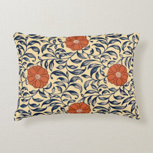 Vintage Art Nouveau Chinese Peony Floral Pattern Accent Pillow
