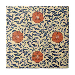 Vintage Art Nouveau Chinese Peony Floral Pattern Ceramic Tile