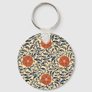 Vintage Art Nouveau Chinese Peony Floral Pattern Keychain