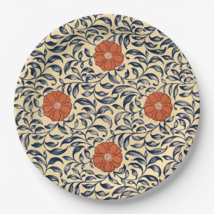 Vintage Art Nouveau Chinese Peony Floral Pattern Paper Plates