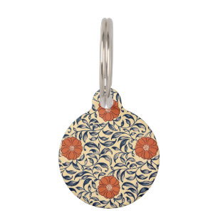 Vintage Art Nouveau Chinese Peony Floral Pattern Pet ID Tag