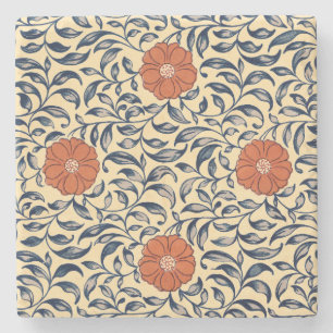Vintage Art Nouveau Chinese Peony Floral Pattern Stone Coaster