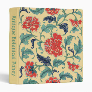 Vintage Art Nouveau Chinese Red Floral Chinoiserie 3 Ring Binder
