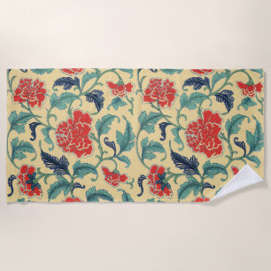 Vintage Art Nouveau Chinese Red Floral Chinoiserie Beach Towel