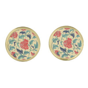 Vintage Art Nouveau Chinese Red Floral Chinoiserie Cufflinks