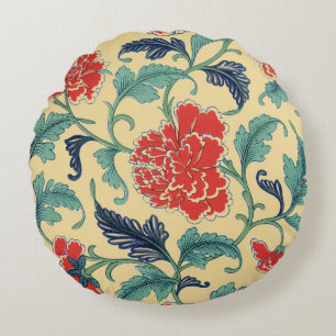 Vintage Art Nouveau Chinese Red Floral Chinoiserie Round Pillow