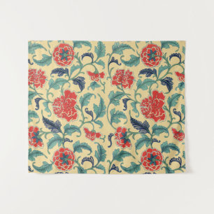 Vintage Art Nouveau Chinese Red Floral Chinoiserie Tapestry