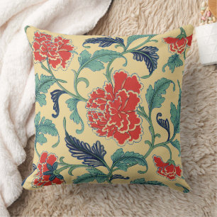 Vintage Art Nouveau Chinese Red Floral Chinoiserie Throw Pillow
