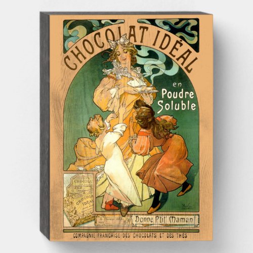 Vintage Art Nouveau Chocolate Ad by Alphonse Mucha Wooden Box Sign