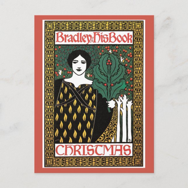 Vintage art Nouveau Christmas book cover Holiday Postcard (Front)