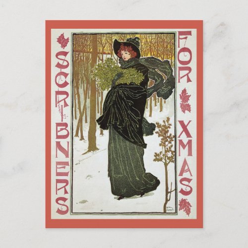 Vintage art nouveau christmas magazine holiday postcard