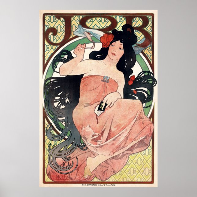 Vintage Art Nouveau Cigarette Ad by Mucha Poster (Front)
