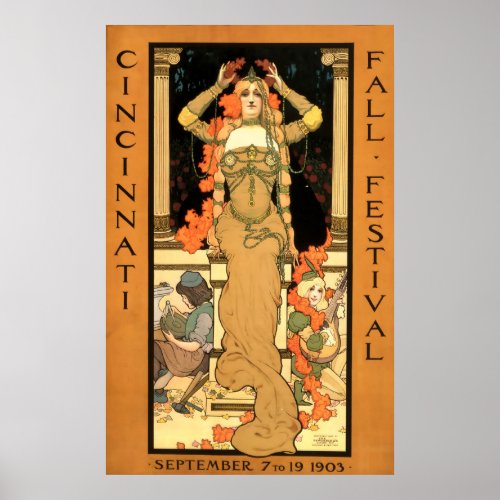 Vintage Art Nouveau Cincinnati fall festival Poster